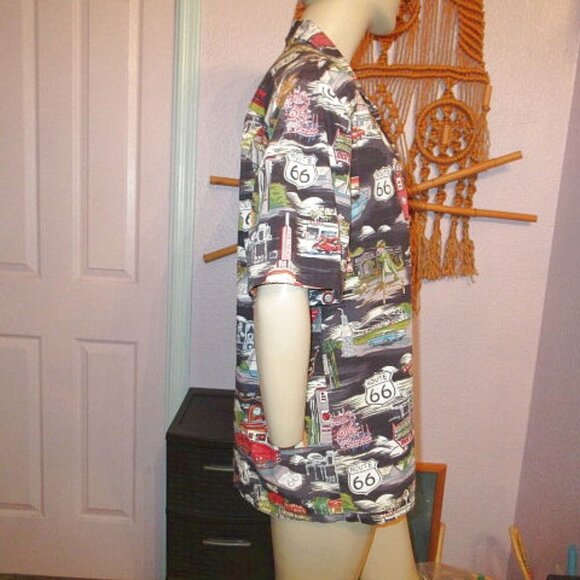 Vtg Pacific Legend Men's Hawaiian Shirt Size L Button Up Route 66 Dinosaur USA - Picture 8 of 12